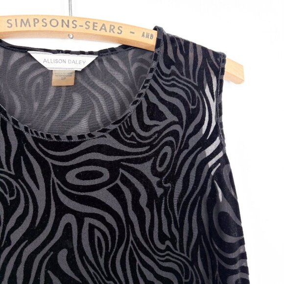 Allison Daley Black Velvet Swirl 70s Print Y2K Tank Top Small - Picture 2 of 5